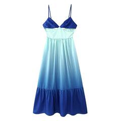 Pre Order: Blue Gradient Hollow Suspender Maxi Dress