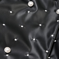 Polka Dot Double Breasted Bubble Sleeve PU Jacket