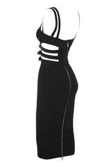 Pre Order: Belt Hollow Out Bandage Midi Dress