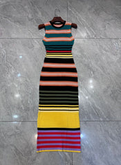 Multicolor Stripe Sleeveless Knitted Dress