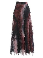 Tie Dye Fringe Midi Skirt