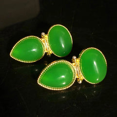 Medieval Emerald Drop Stone Pearl Earrings