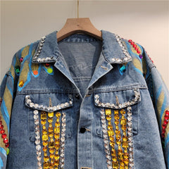 Handmade Nail Bead Short Denim Jacket