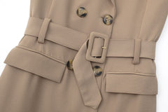 Solid Belted Double Breasted Dress