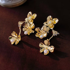 Metallic Flower Pearls Exaggerated Earrings