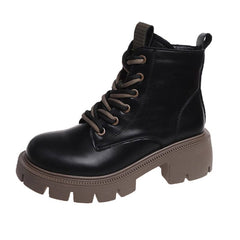 Women Autumn Casual Leather Thick Sole Boots