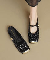 Fashion Black Sequins Buckle Strap Splicing Slide Sandals