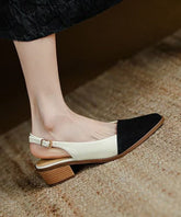 Classy Cowhide Leather Splicing Beige Sandals Pointed Toe