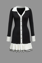 Pre Order: Bow Tie Ruffle Edge Pearl Buckle Knitted Dress