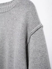 Gray Pleated Long Sleeve Knitted Sweater