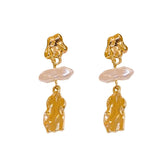 Irregular Minimalist Metal Pearl Earrings