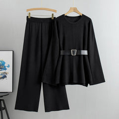 Knitted Loose Belted Sweater + Wide Leg Pants Set