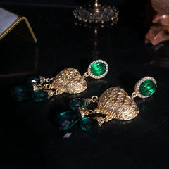 Green Water Droplet Heart-Shaped Earrings