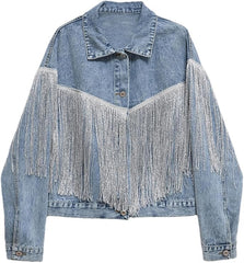 Vintage Loose Tassel Short Denim Jacket