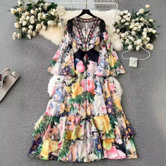 Deep V Chiffon Mesh A-Line Dress