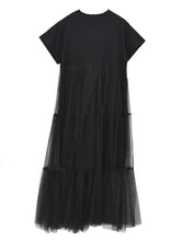 Solid Irregular Mesh Spliced A-Line Dress