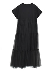 Solid Irregular Mesh Spliced A-Line Dress