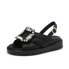Diamond Square Buckle Flat Sandals