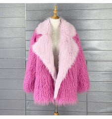 Pink Faux Fur Patchwork Fluffy Coat