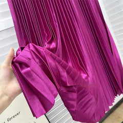 Solid Pleated A-Line Maxi Skirt