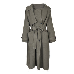 Solid Lace Up Waist Tie Long Knitted Cardigan