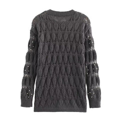 Round Neck Nail Bead Long Sleeved Sweater