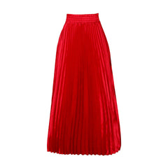 Solid High Waist Pleated Maxi Skirt
