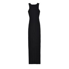 Elegant Solid Sleeveless Knitted Slim Maxi Dress