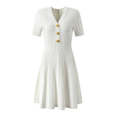 Solid Slim Fit Knitted Midi A-Line Dress