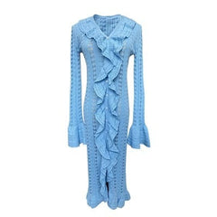 Fungus Edge Ruffle Hollow Knitted Dress