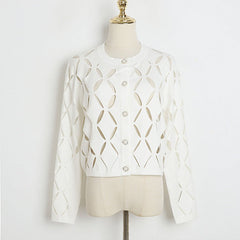 Solid Hollow Out Knitting Cardigan