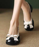 Classy Black Bow Splicing Chunky Shoes Faux Leather