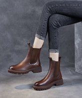 Brown Chunky Cowhide Leather Shelsea Boots