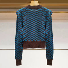 Knight Cat Embroidered Argyle Knit Sweater