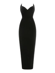 Solid Velvet Strapless Split Maxi Dress