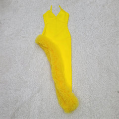 Yellow Thin-Strap Bandage Ruffled Dress