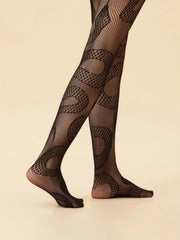 Casual Mesh Hollowed Out Snake Pattern High Waisted Stockings