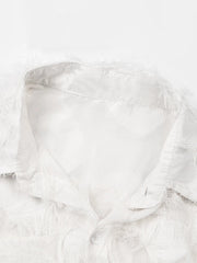 White Tassels Long Sleeve Round-Neck Top