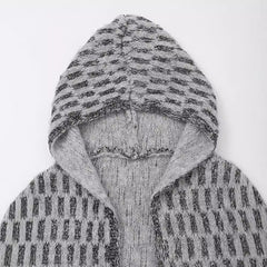 Grey Hooded Loose-Fit Knitted Sweater