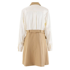 Striped Splicing Double Breasted Waist Cinched Dress
