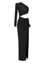 Pre Order: Black Hollow Out Waist One Shoulder Maxi Dress