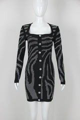 Pre Order: Beaded Rhinestone Long Sleeve Bandage Black Dress