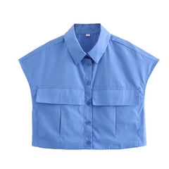 Solid Sleeveless Flip Pocket Short Top