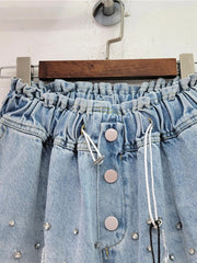 Tassel Bead Inlaid Diamond Wide Leg Denim Shorts