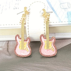 Glazed Pearl Diamond Guitar Earrings