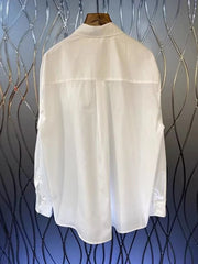 Pleated 3D Flower Loose Long Sleeved Shirt