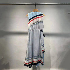 Irregular Sleeveless Tie Waist Printed Dress