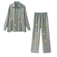 Sequined Polo Shirt + Sequined Straight Pants