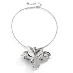 Irregular Metallic Petal Collarbone Necklace + Petal Earrings