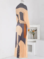 Pleated Abstract Printed Mid-Length Set